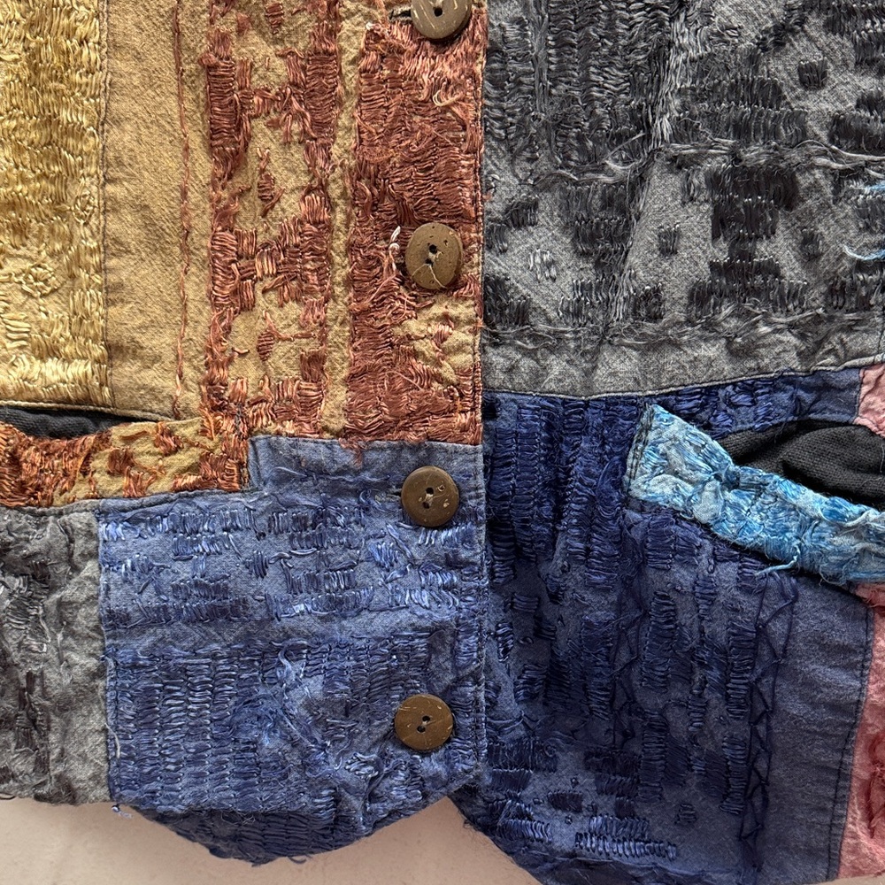 Vintage Sacred Threads Patchwork Boho Vest OSFM Made in India Cotton Textured - Picture 16 of 16